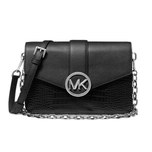 Michael Kors Carmen Medium Crocodile Embossed Convertible Shoulder Bag Black Nwt - Picture 1 of 4